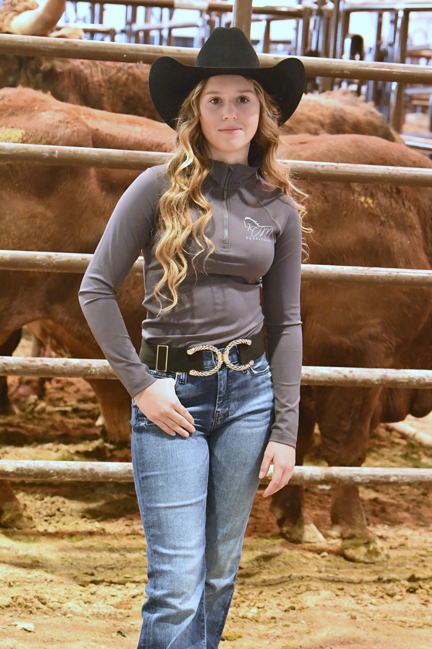 Horseshoe texture 2” equestrian gold buckle black belt buckle