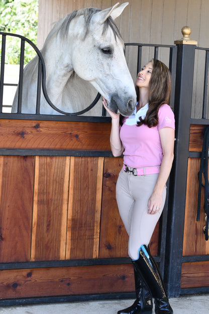 Light Grey Equestrian two tone long sleeve show shirt with logo on sleeve