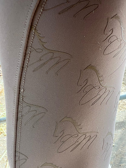 Tan CM Button up logo Breeches Women's Full Seat Riding Silicon Grip Horse Riding Equestrian Breeches