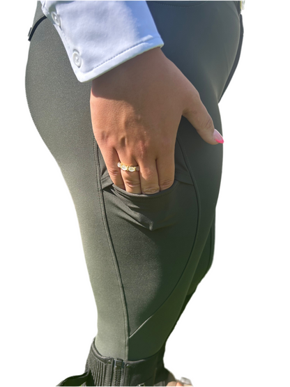 Green Button up Breeches Amy Green full bottomed logo CM pocket