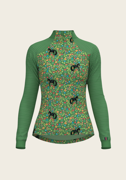 Cavallo Flower on Green Sport Mesh Quarter Zip Sun Shirt