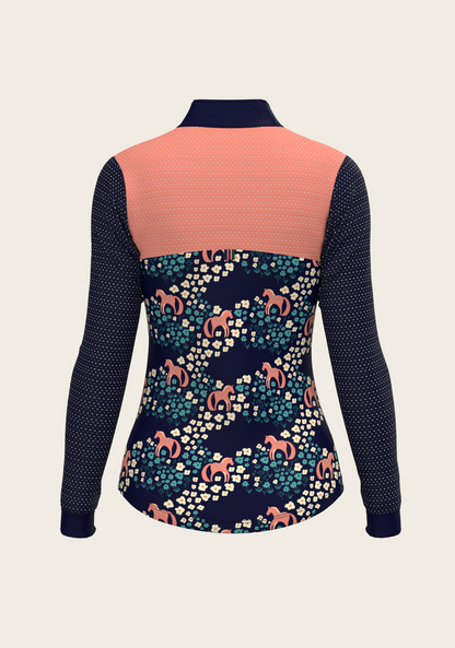 Cavallo Flowers on Teal Sport Mesh Quarter Zip Sun Shirt