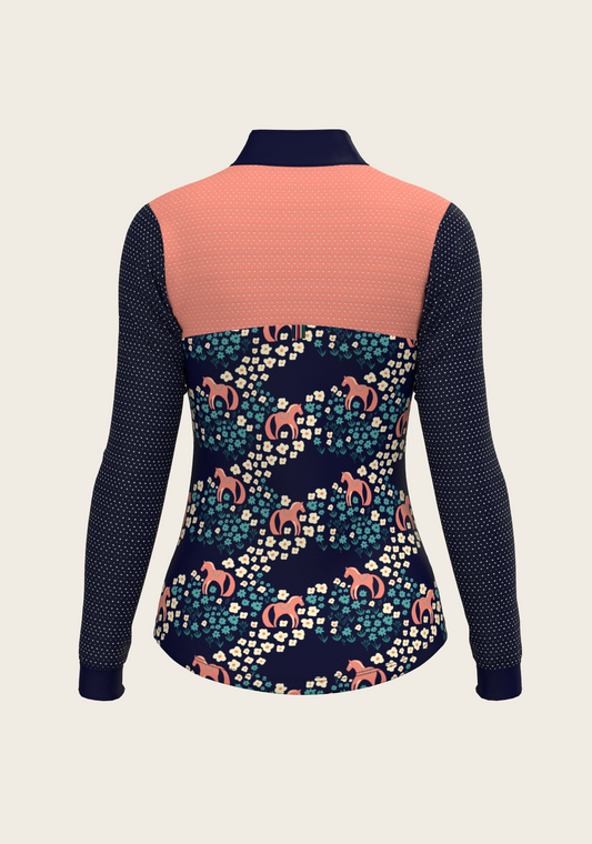 Cavallo Flowers on Teal Sport Mesh Quarter Zip Sun Shirt