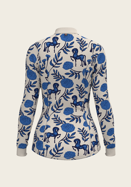 Peony in Blue Quarter Zip Sun Shirt