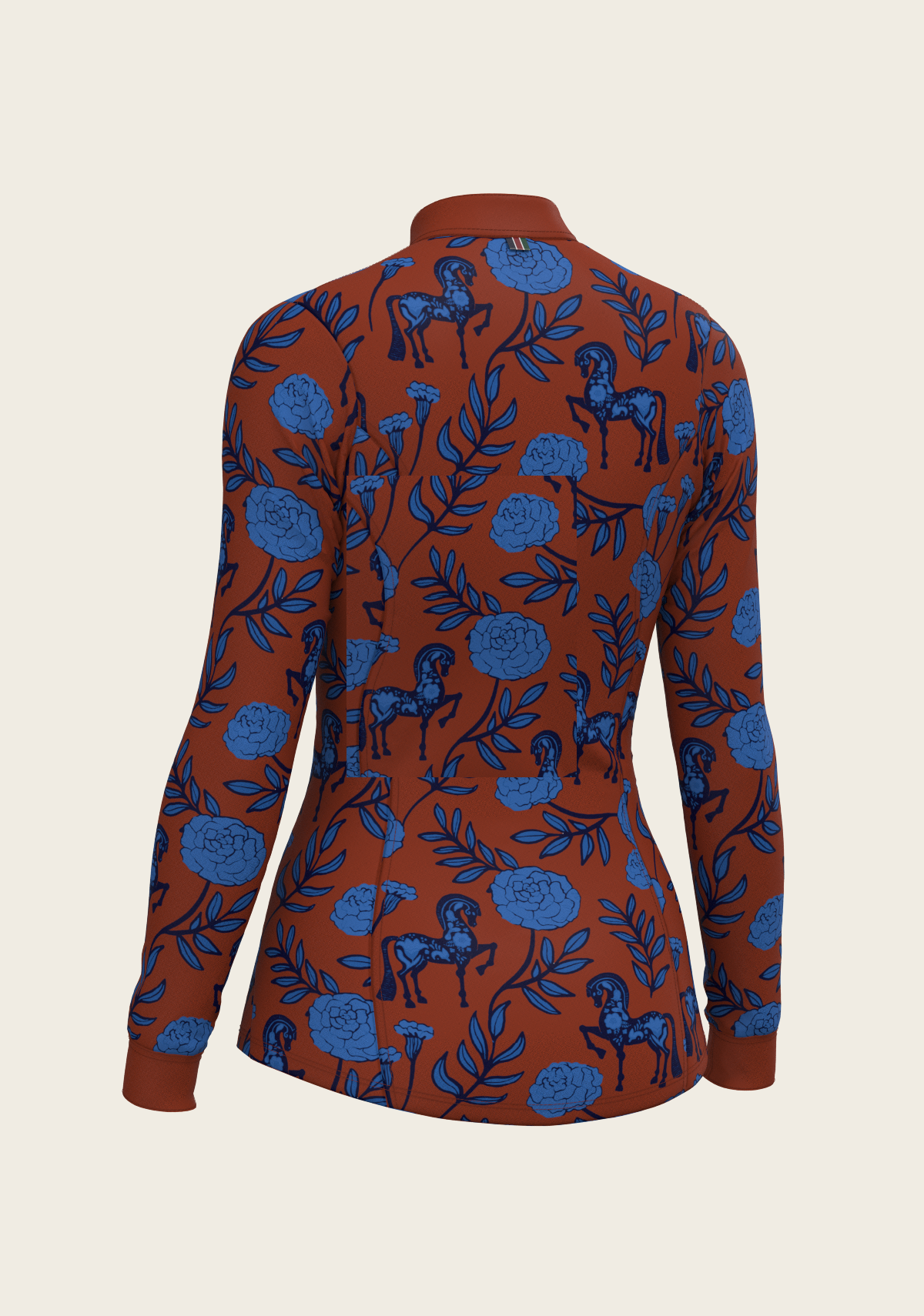 Peony in Blue on Tan Quarter Zip Sun Shirt