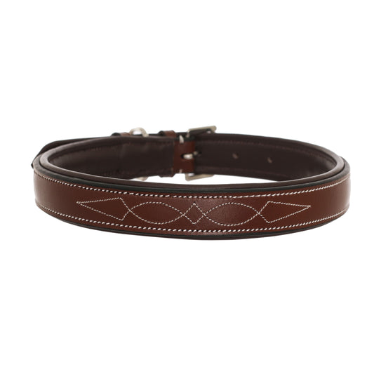 ExionPro Fancy Stitched Padded Leather Dog Collar - Oak Brown Padding