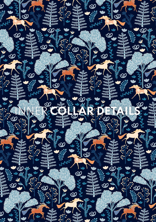  White with Forest on Navy Inner Details Long Sleeve Show Shirt