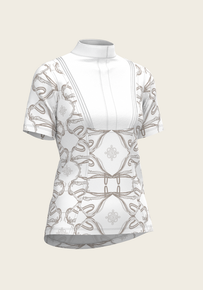 Short Pleated Roped Bridles on White Short Sleeve Show Shirt