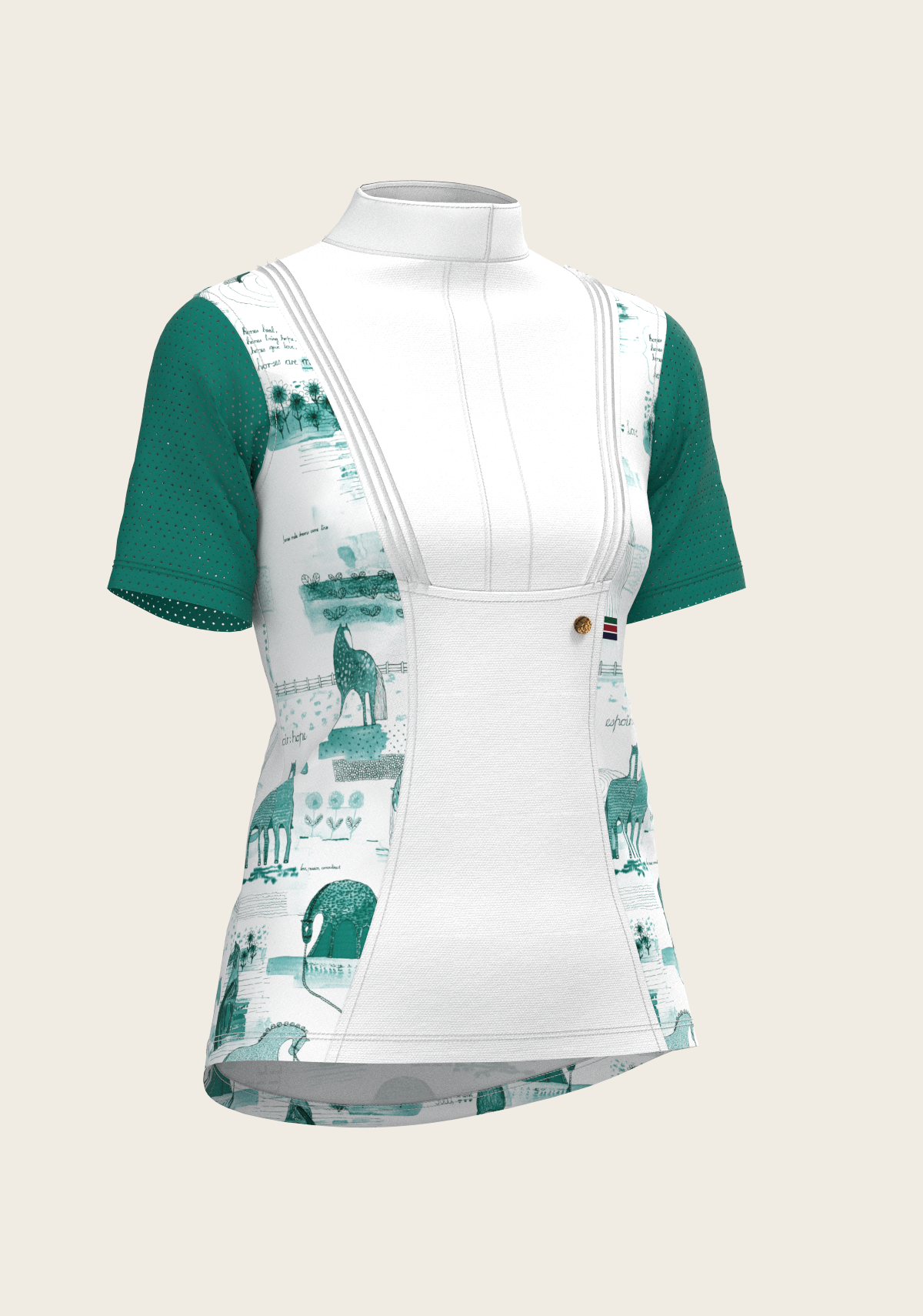 Daydreaming Horses in Green Short Pleated Short Sleeve Show Shirt