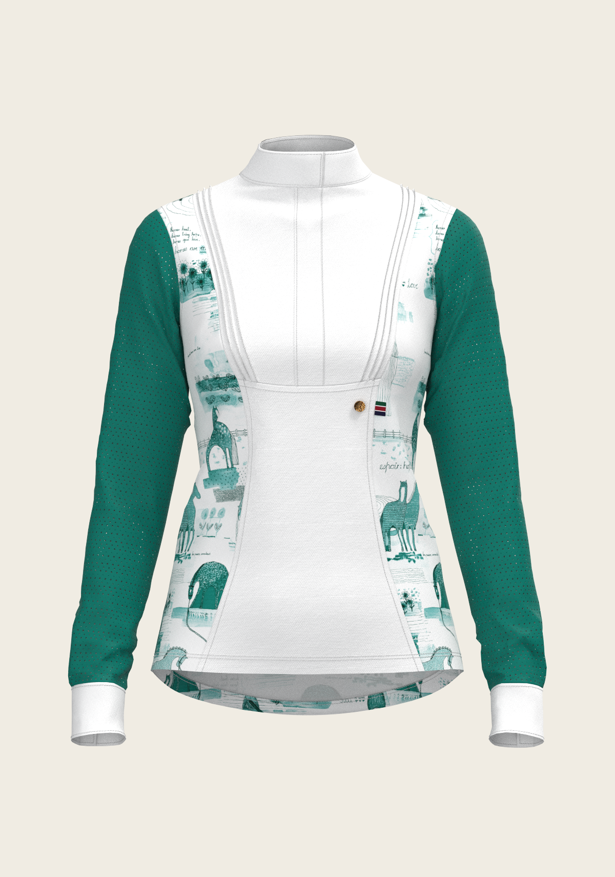 Daydreaming Horses in Green Short Pleated Long Sleeve Show Shirt