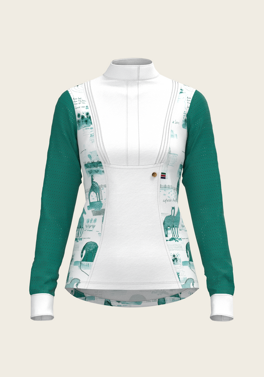 Daydreaming Horses in Green Short Pleated Long Sleeve Show Shirt