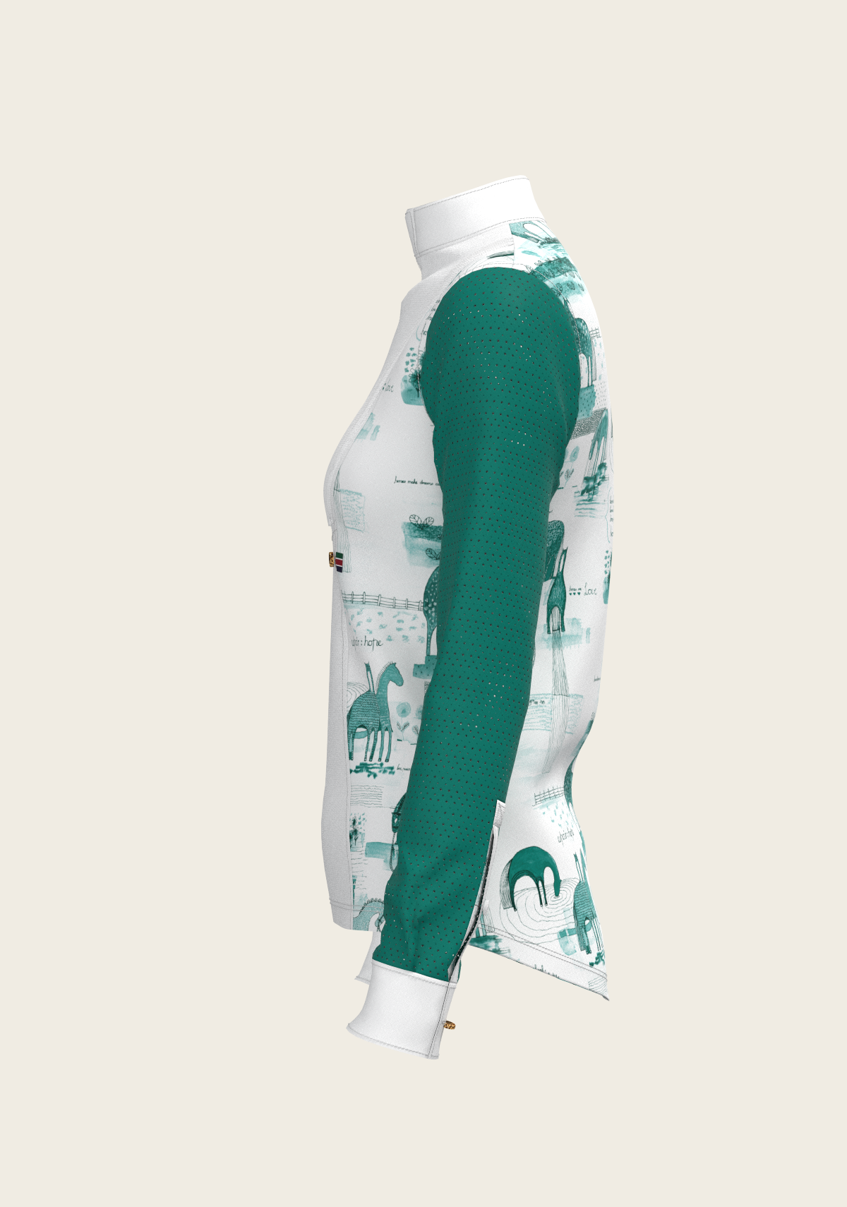 Daydreaming Horses in Green Short Pleated Long Sleeve Show Shirt