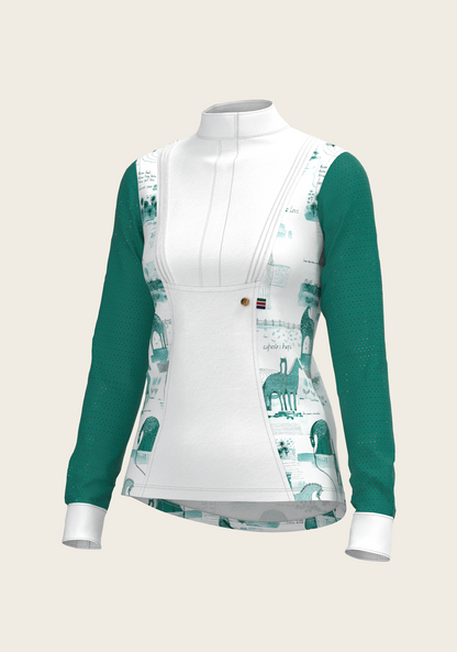 Daydreaming Horses in Green Short Pleated Long Sleeve Show Shirt