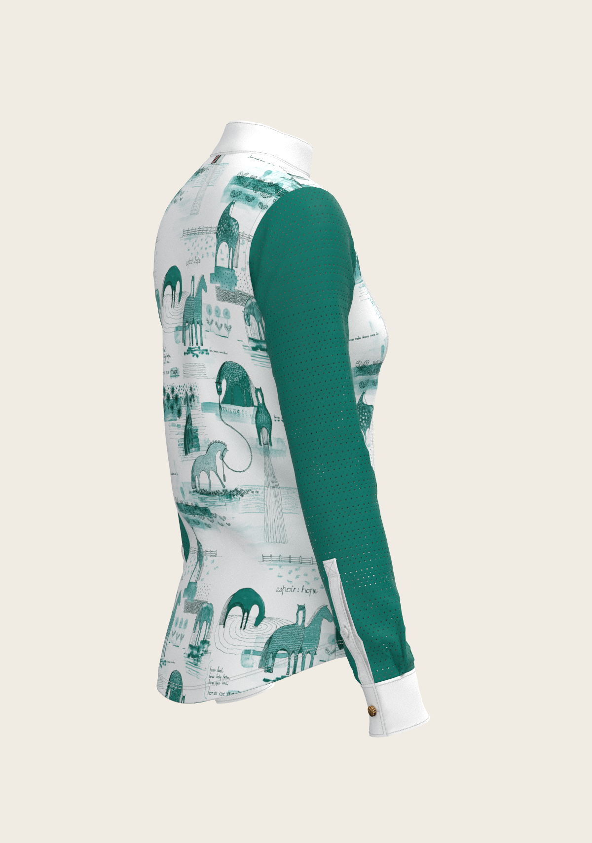 Daydreaming Horses in Green Short Pleated Long Sleeve Show Shirt