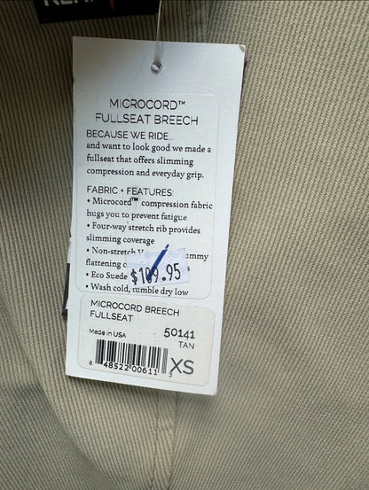 *NEW* Kerrits Ladies X-Small Full Seat Microcord Tan Breeches DISCONTINUED