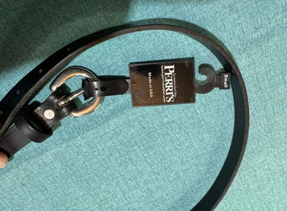 Small Ladies Perris Leather Black 3/4" Bridle Leather Creased Belt