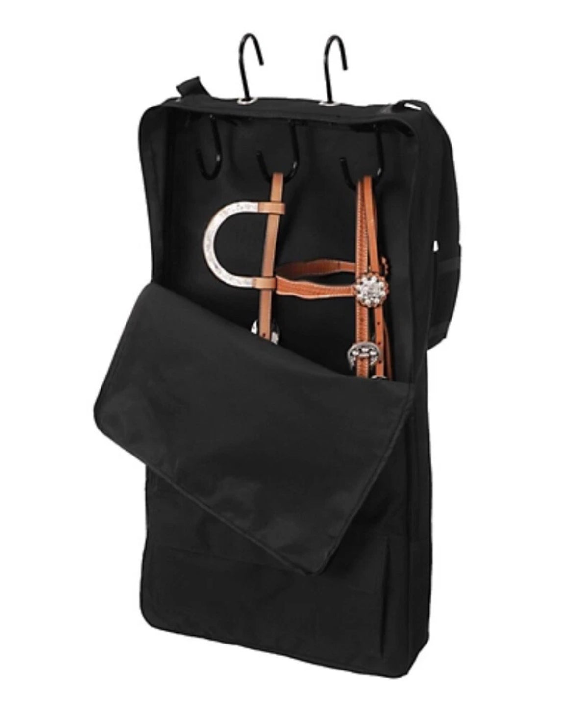 *NEW* Tough-1 Black Bridle/Halter Bag with 3-Prong Tack Rack