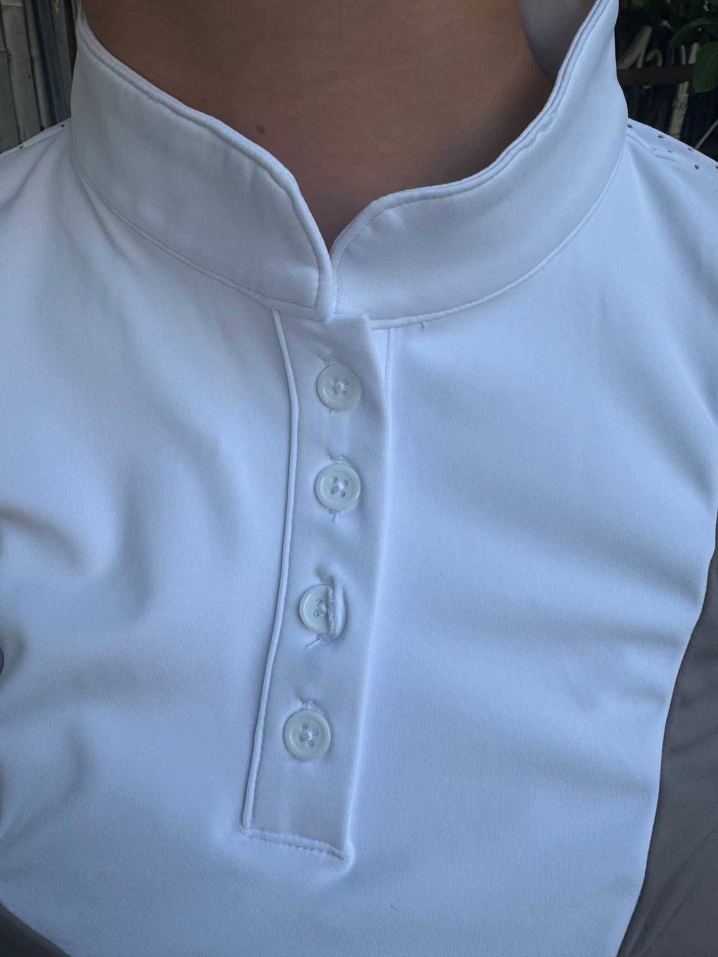 Light Grey Equestrian two tone long sleeve show shirt with logo on sleeve