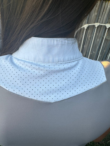 Light Grey Equestrian two tone long sleeve show shirt with logo on sleeve