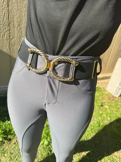 Horseshoe texture 2” equestrian gold buckle black belt buckle