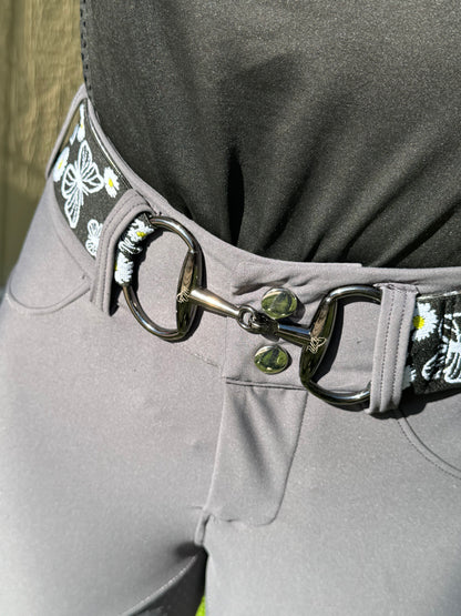 2” butterfly Equestrian Adjustable Snaffle Bit Riding Belt with gun metal bit