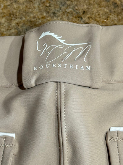 Tan CM Button up logo Breeches Women's Full Seat Riding Silicon Grip Horse Riding Equestrian Breeches