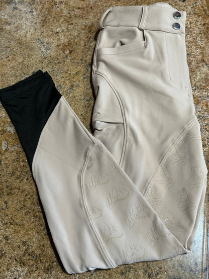 Tan CM Button up logo Breeches Women's Full Seat Riding Silicon Grip Horse Riding Equestrian Breeches
