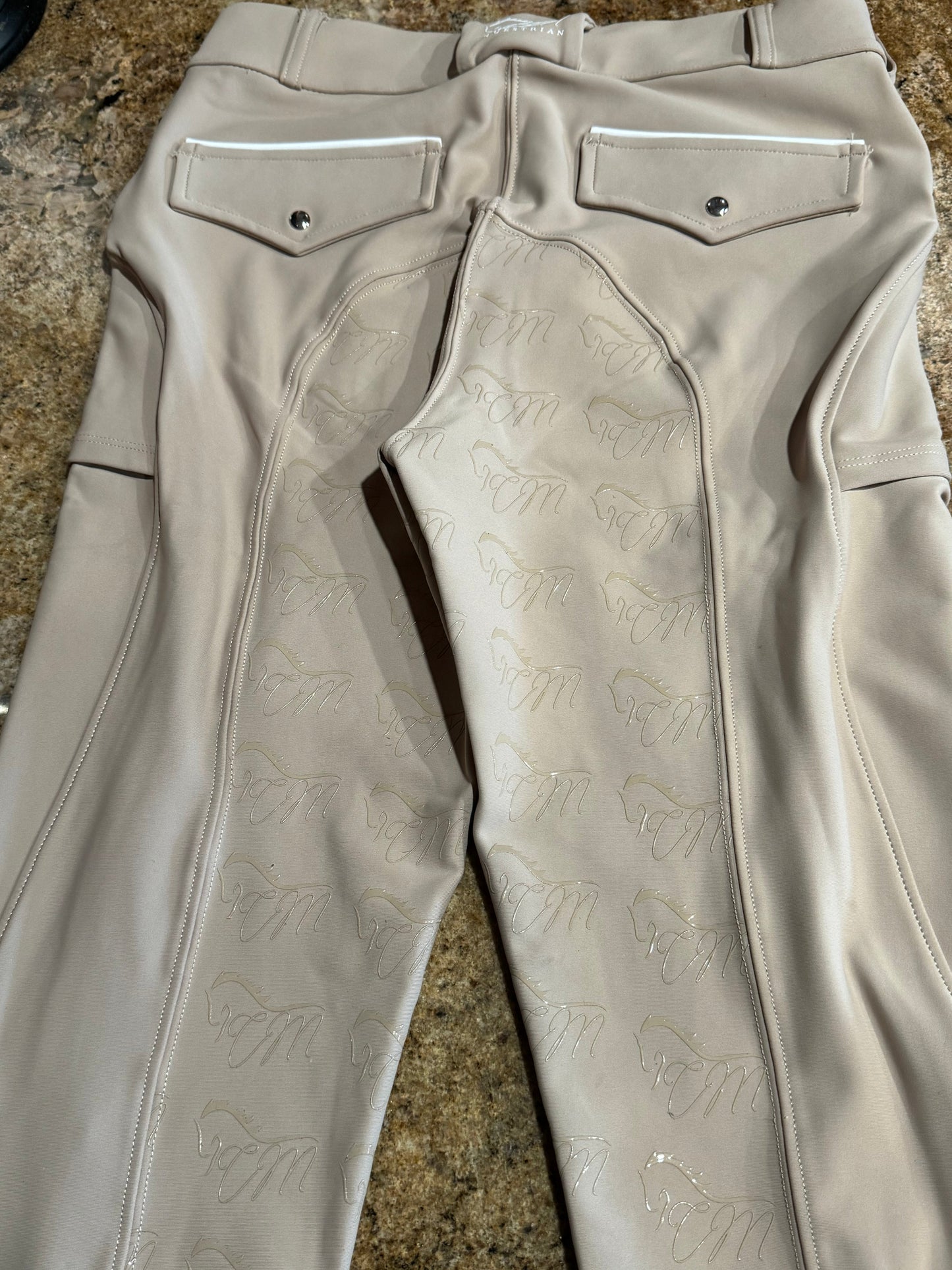 Tan CM Button up logo Breeches Women's Full Seat Riding Silicon Grip Horse Riding Equestrian Breeches