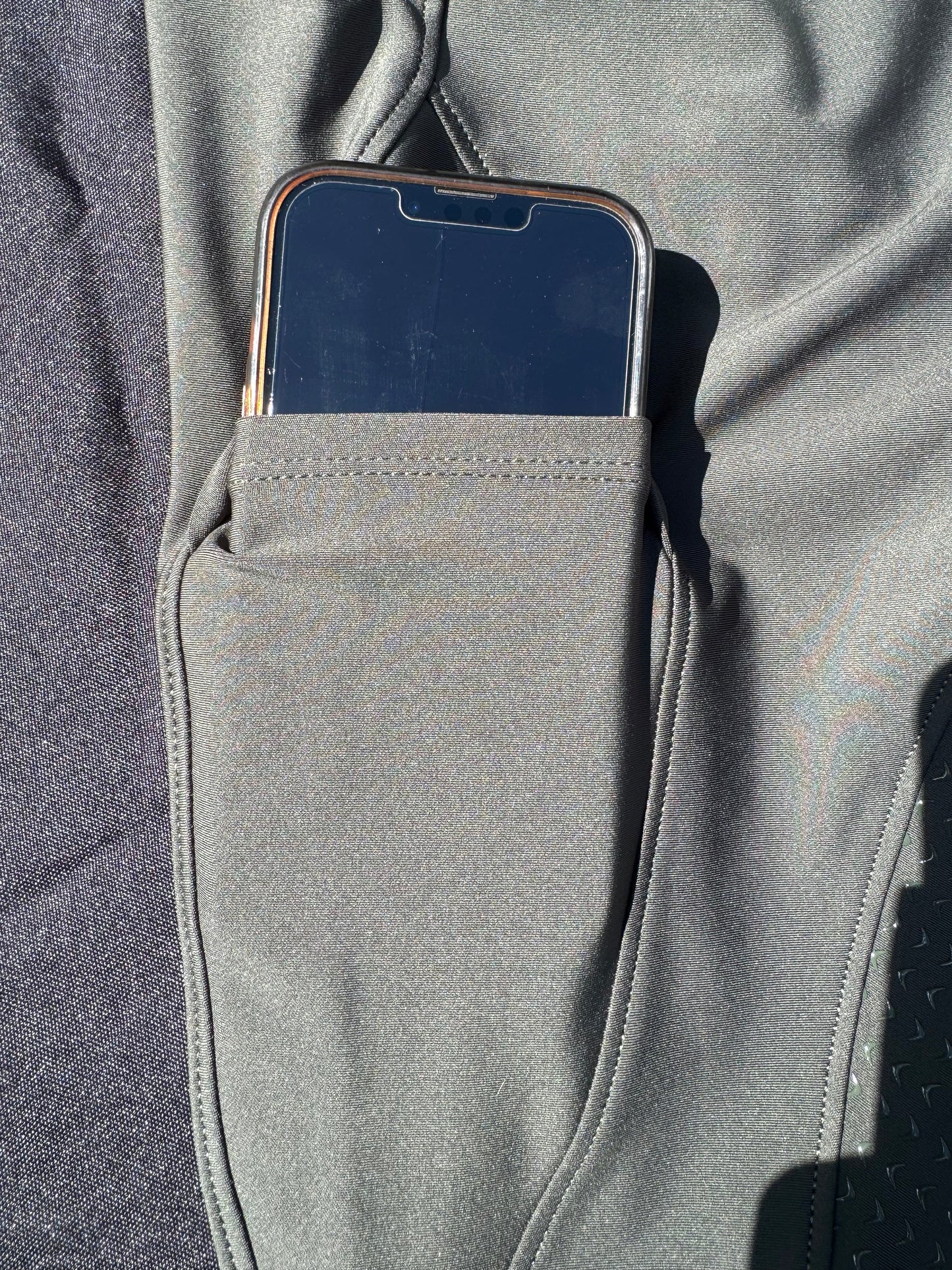 Green Button up Breeches Amy Green full bottomed logo CM pocket