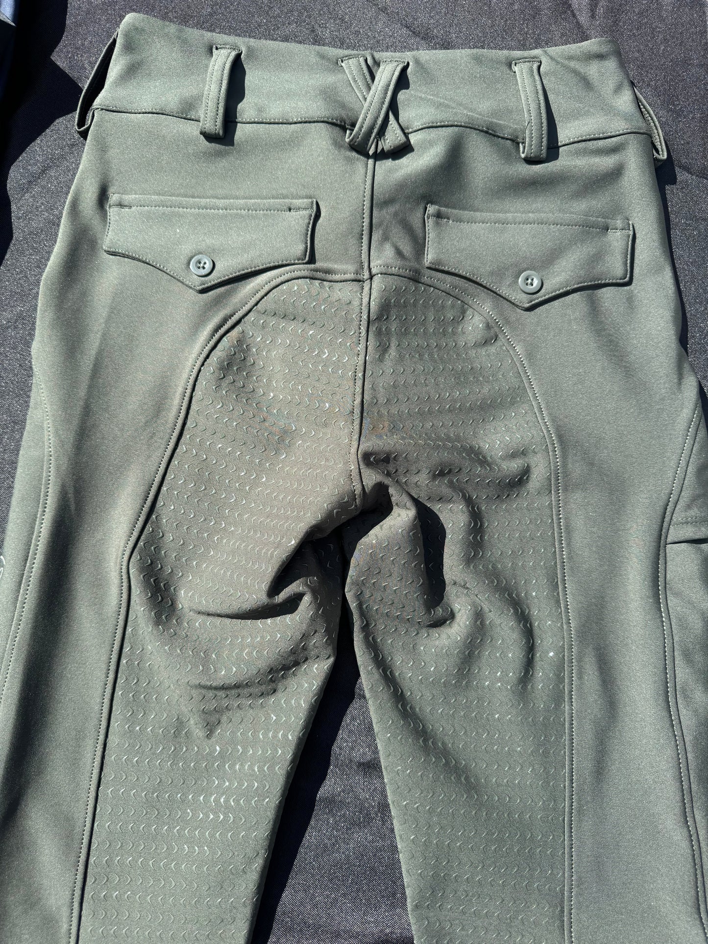 Green Button up Breeches Amy Green full bottomed logo CM pocket