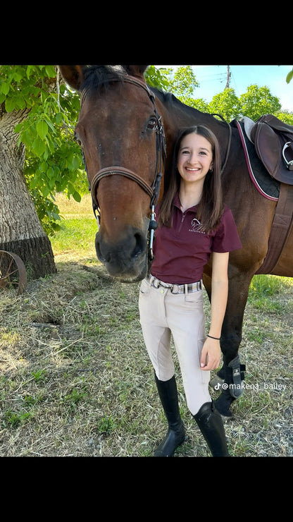 Equestrian, short sleeve zip up shirt CM Equestrian logo
