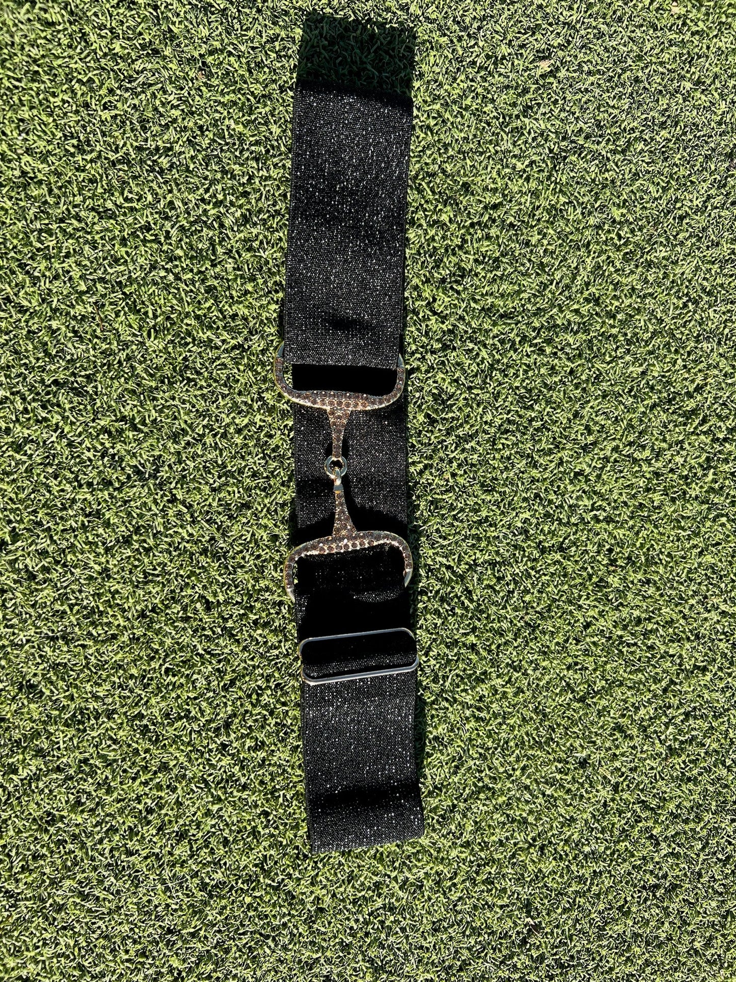 Black bling gold Snaffle. bit 1.5” belt buckle one size fits all