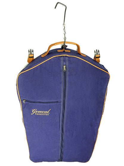 Navy Blue Garment Bag with Leather Trim