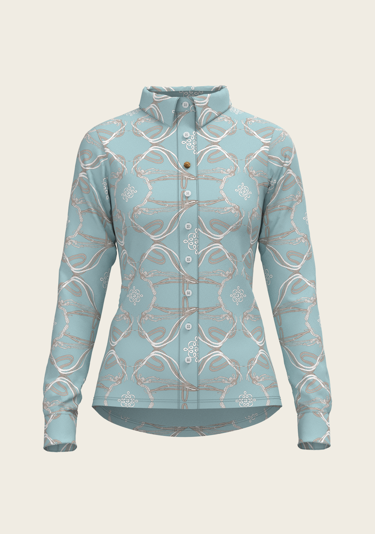 Roped Bridles on Sky Blue Ladies Button Shirt