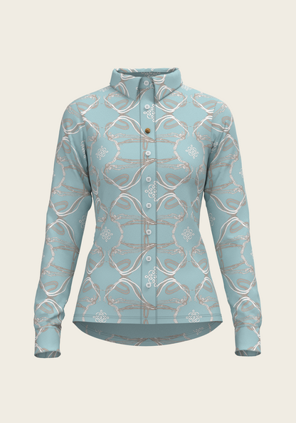 Roped Bridles on Sky Blue Ladies Button Shirt
