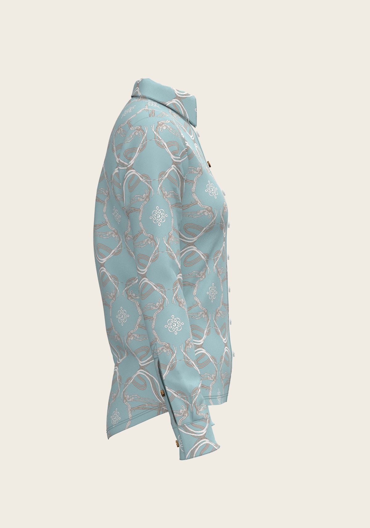 Roped Bridles on Sky Blue Ladies Button Shirt