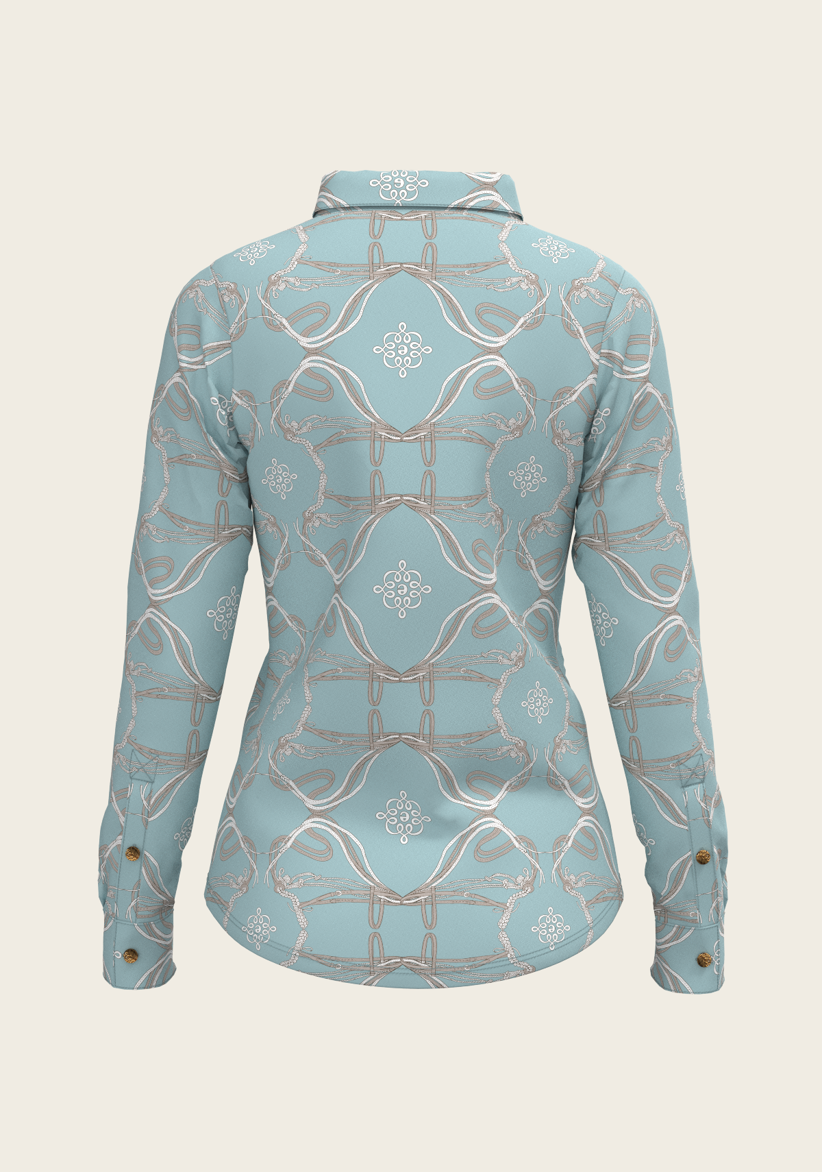 Roped Bridles on Sky Blue Ladies Button Shirt