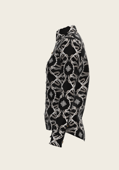 Roped Bridles on Black Ladies Button Shirt