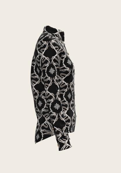 Roped Bridles on Black Ladies Button Shirt
