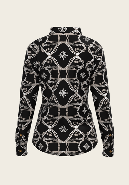 Roped Bridles on Black Ladies Button Shirt