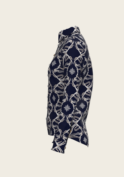 Roped Bridles on Navy Ladies Button Shirt