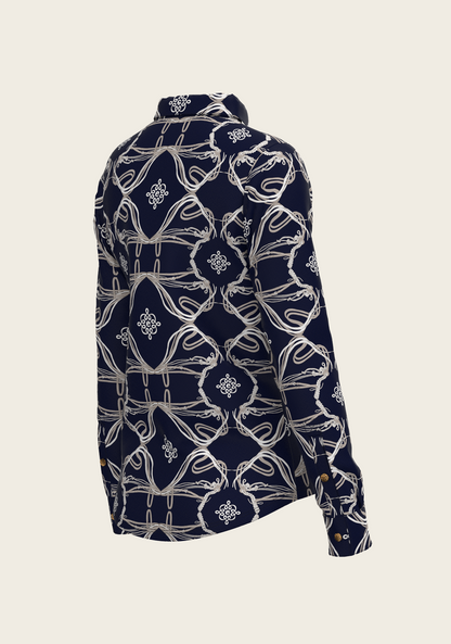Roped Bridles on Navy Ladies Button Shirt
