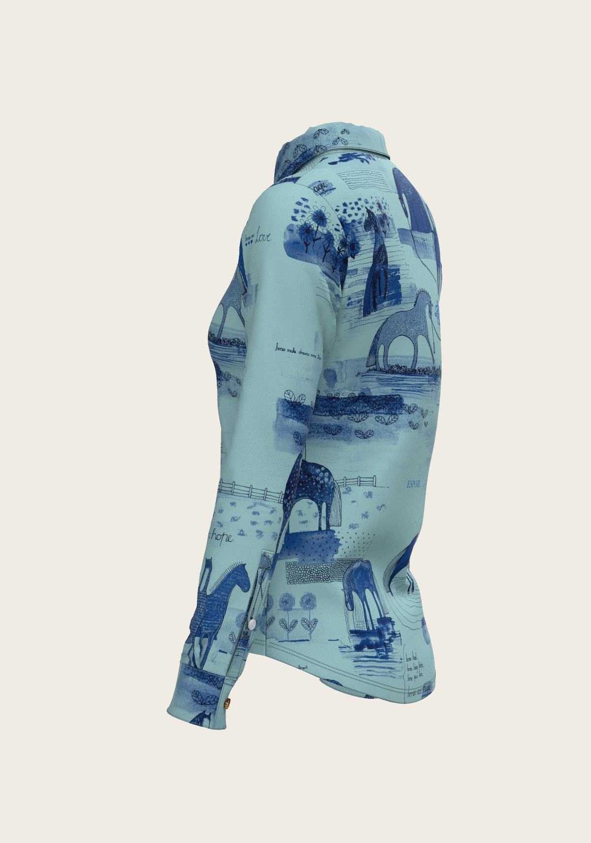 Daydreaming Horses in Blue Ladies Button Shirt