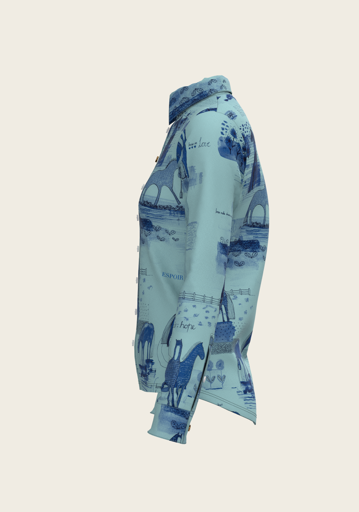 Daydreaming Horses in Blue Ladies Button Shirt