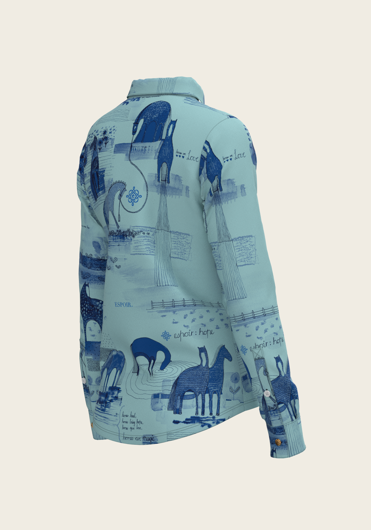 Daydreaming Horses in Blue Ladies Button Shirt