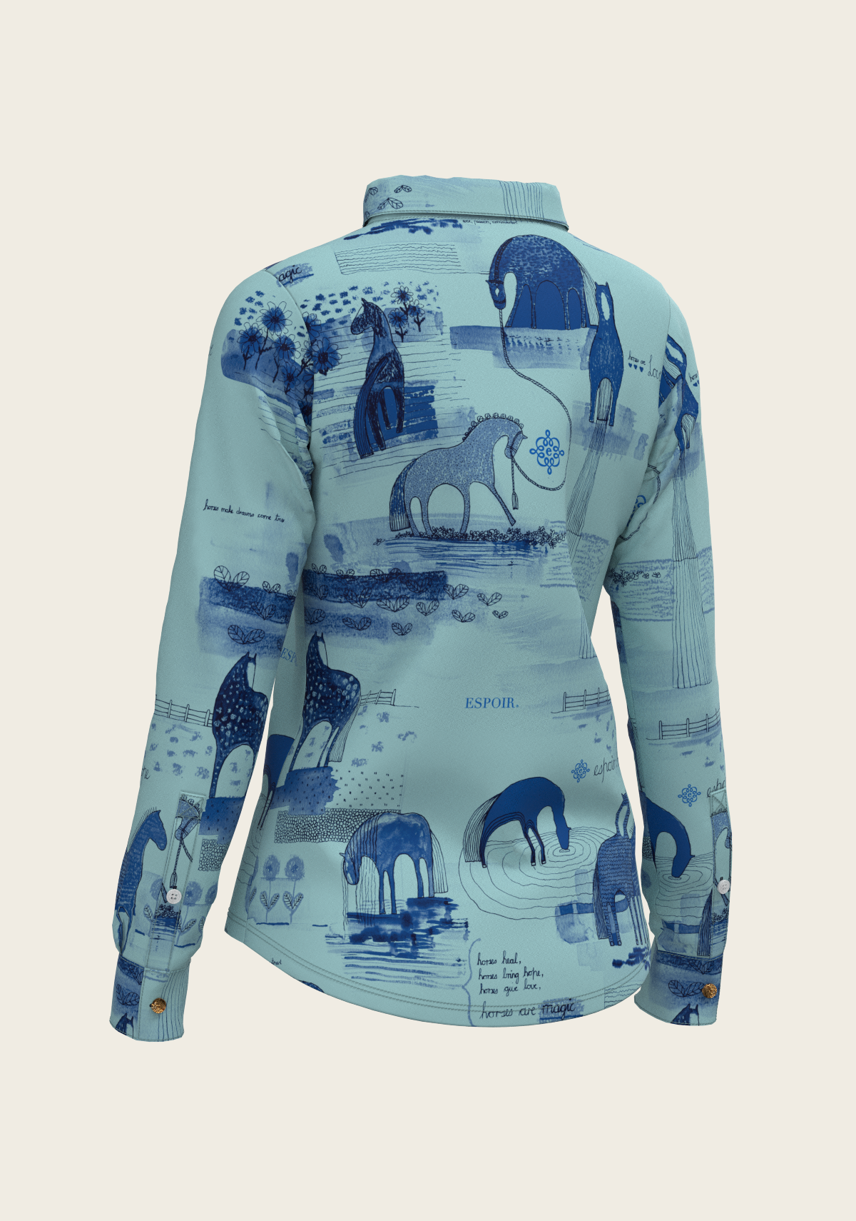 Daydreaming Horses in Blue Ladies Button Shirt
