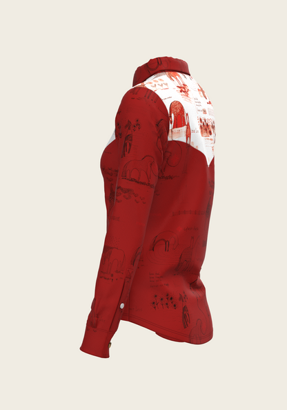 Daydreaming Horses in Red Ladies Button Shirt