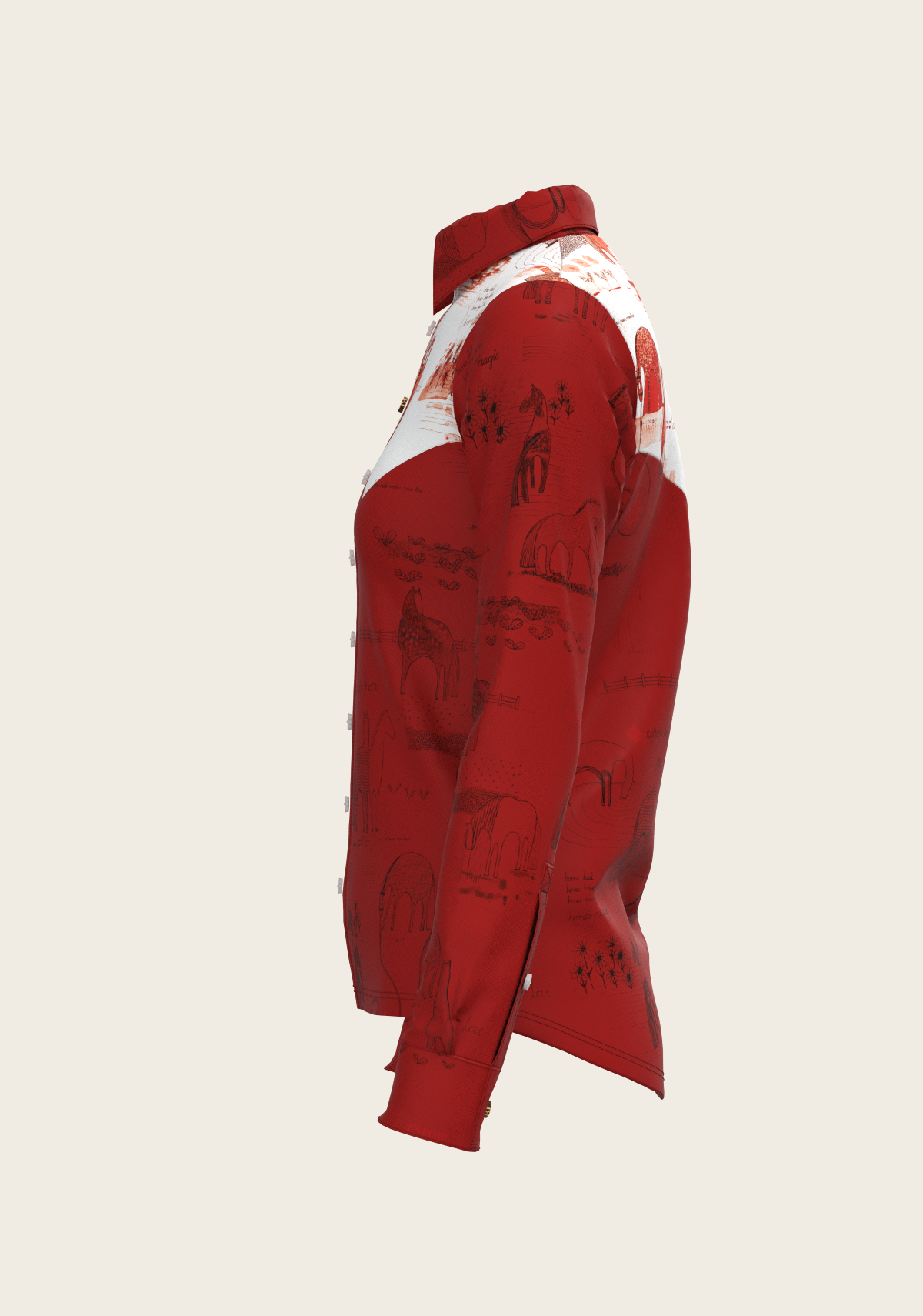 Daydreaming Horses in Red Ladies Button Shirt