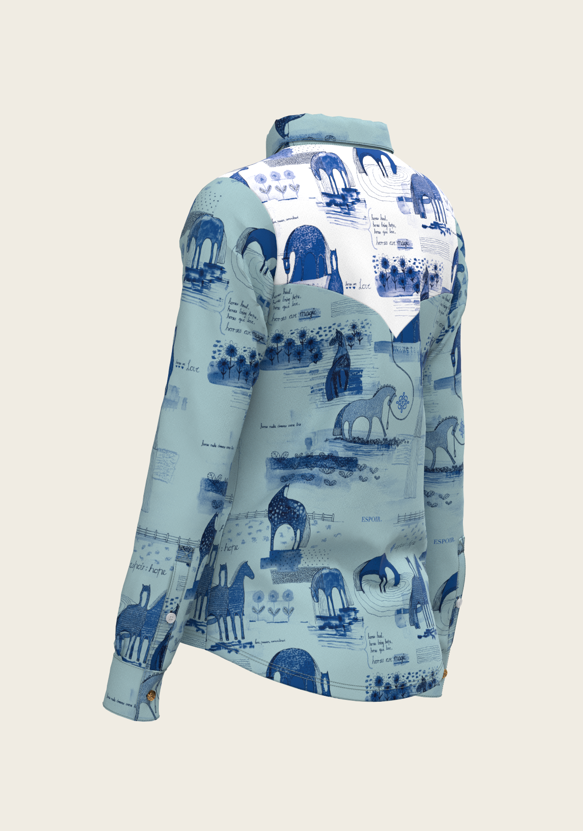 Daydreaming Horses Western Blue Ladies Button Shirt