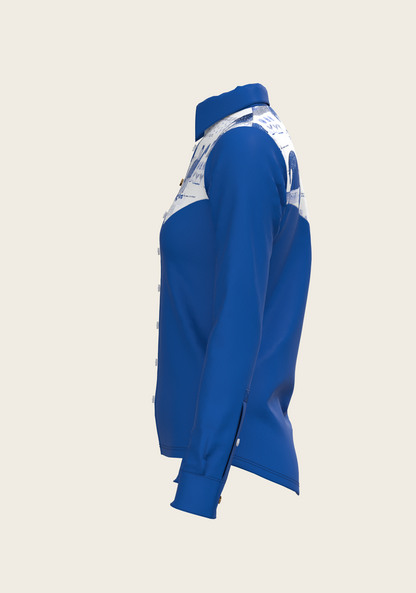 Daydreaming Horses Western Solid Blue Ladies Button Shirt